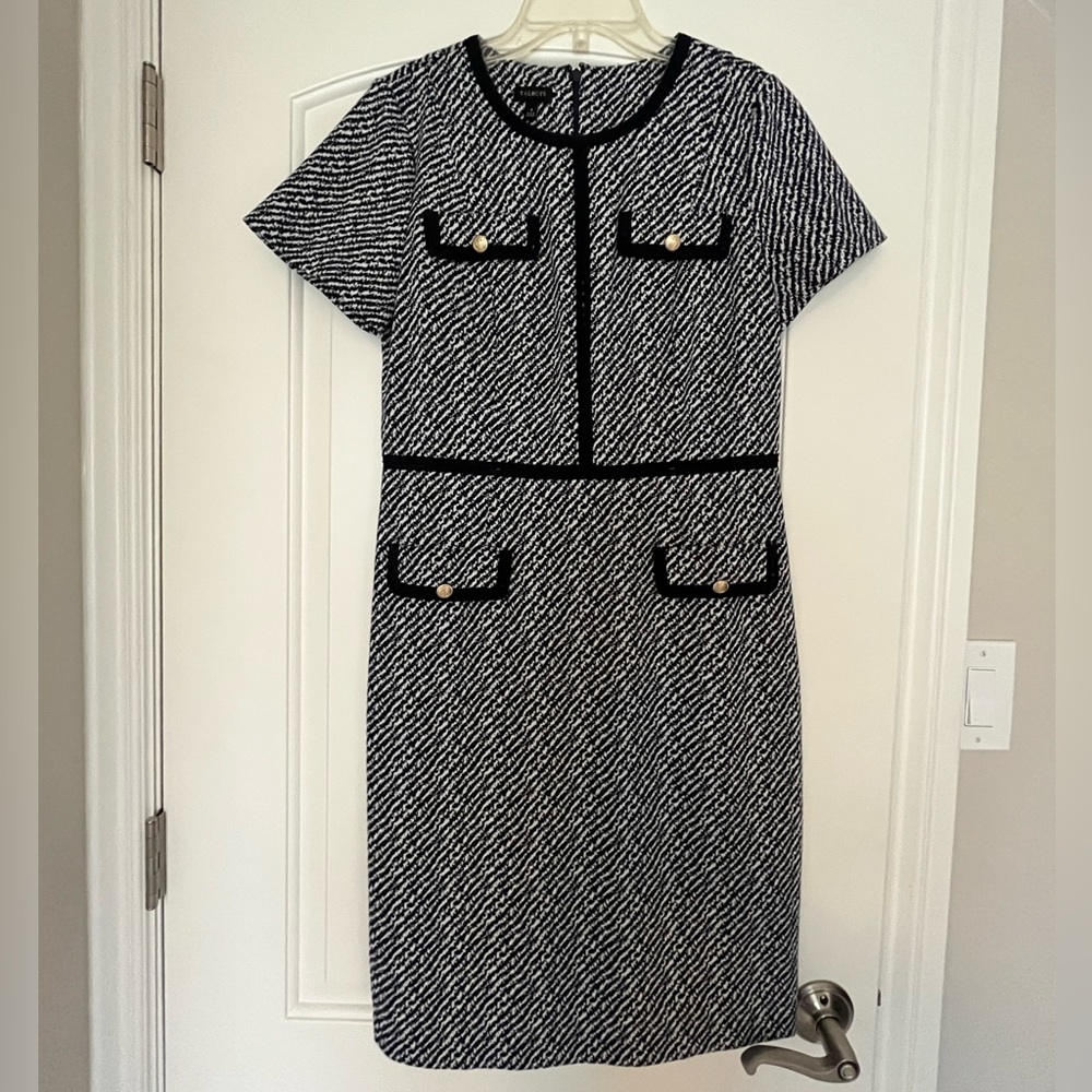 Talbots Navy Print Short Sleeves Knee Lenght Dress size 4